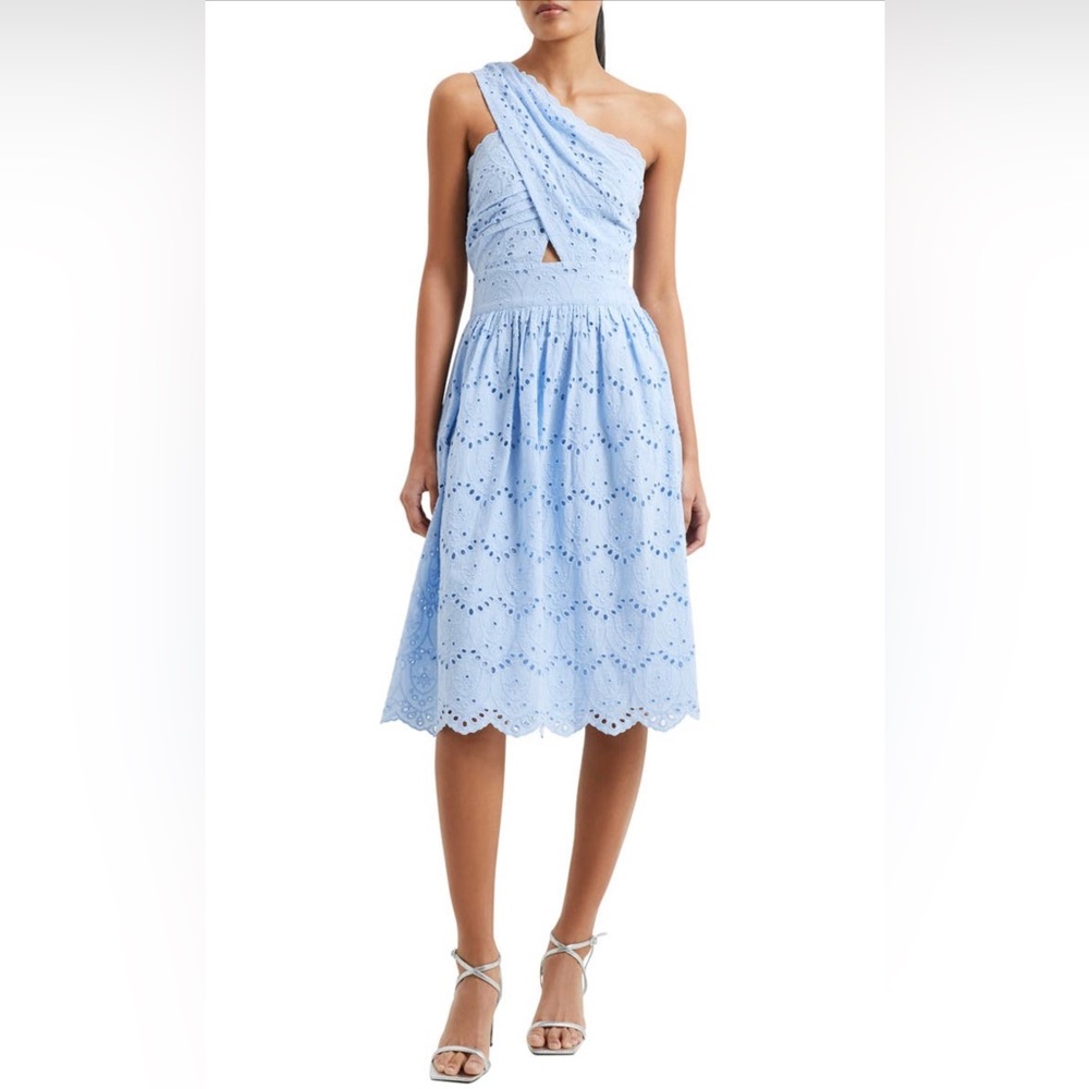 French Connection One Shoulder Midi Dress light blue